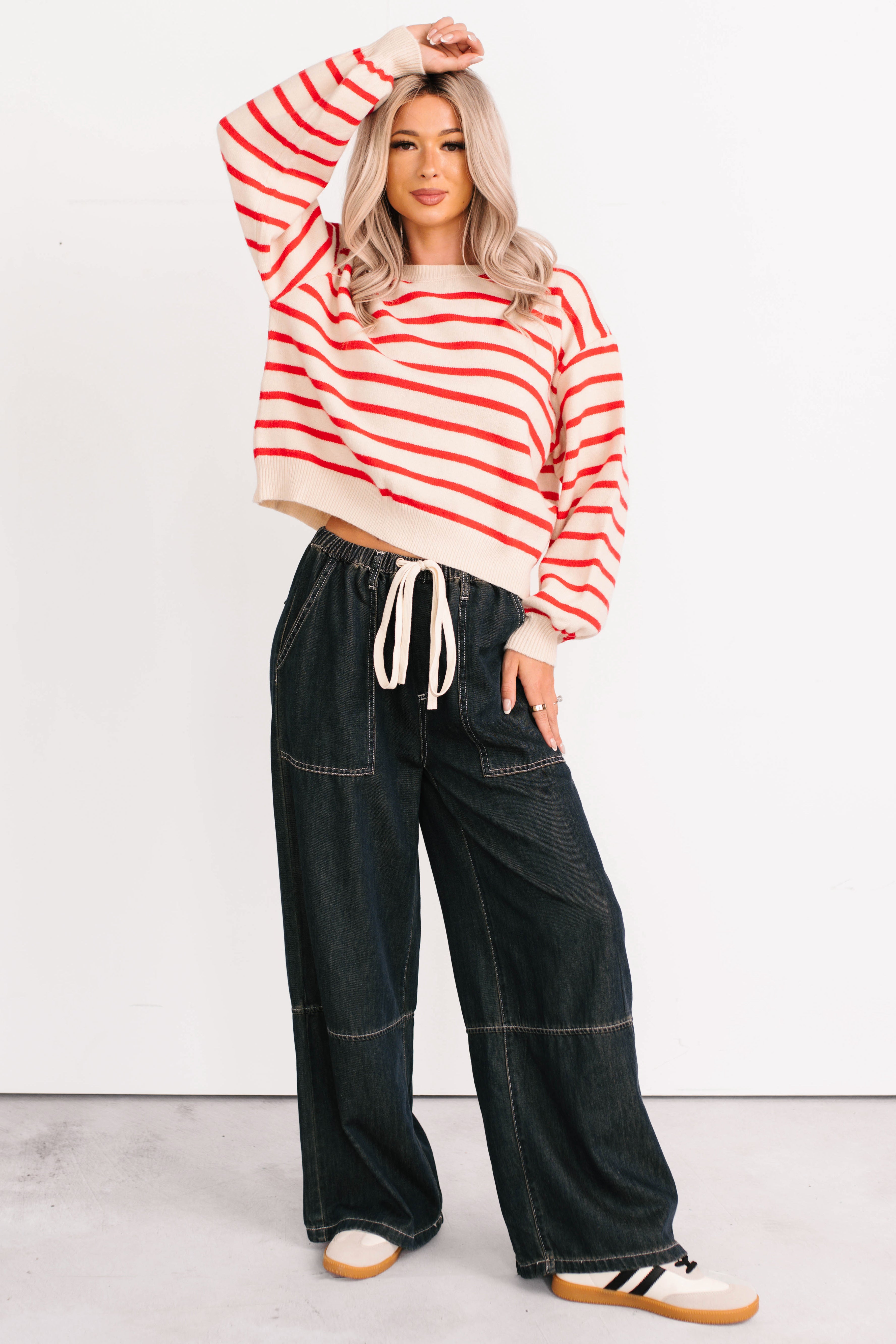 Morning Rituals Striped Button Detail Sweater (Red) - NanaMacs