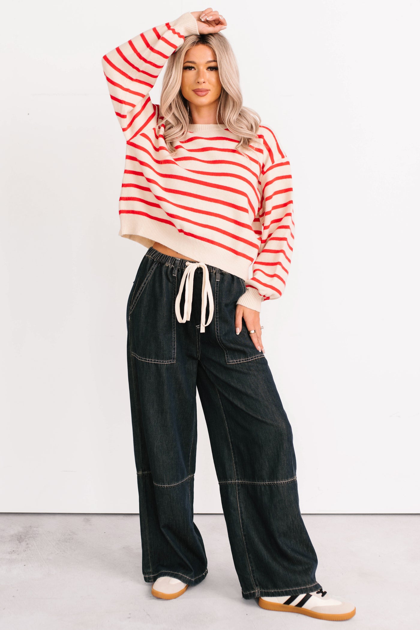 Chill Energy Wide Leg Drawstring Pants (Grey Denim) - NanaMacs