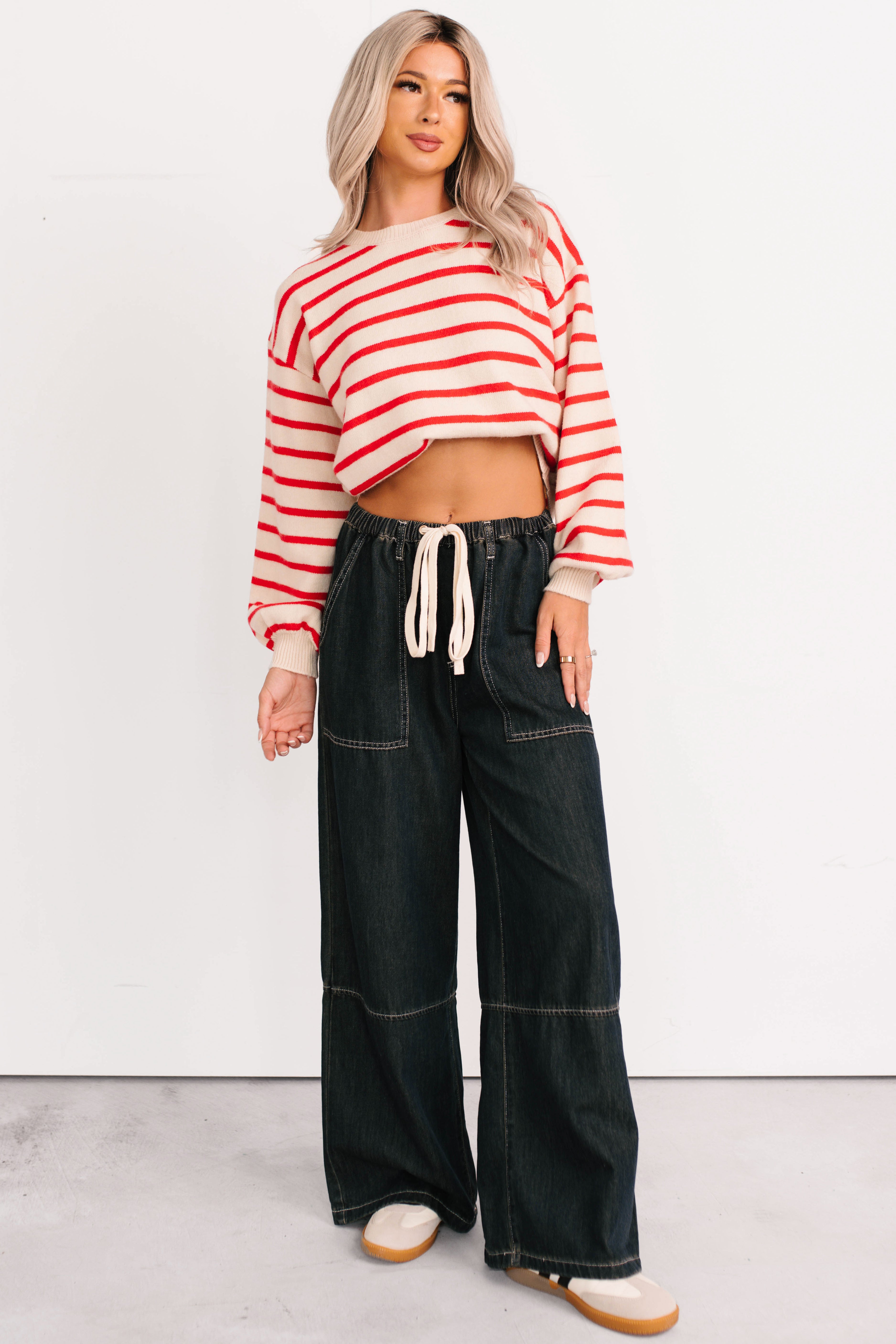 Morning Rituals Striped Button Detail Sweater (Red) - NanaMacs