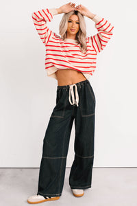 Chill Energy Wide Leg Drawstring Pants (Grey Denim) - NanaMacs