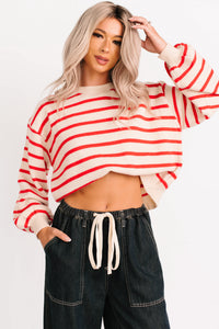 Morning Rituals Striped Button Detail Sweater (Red) - NanaMacs