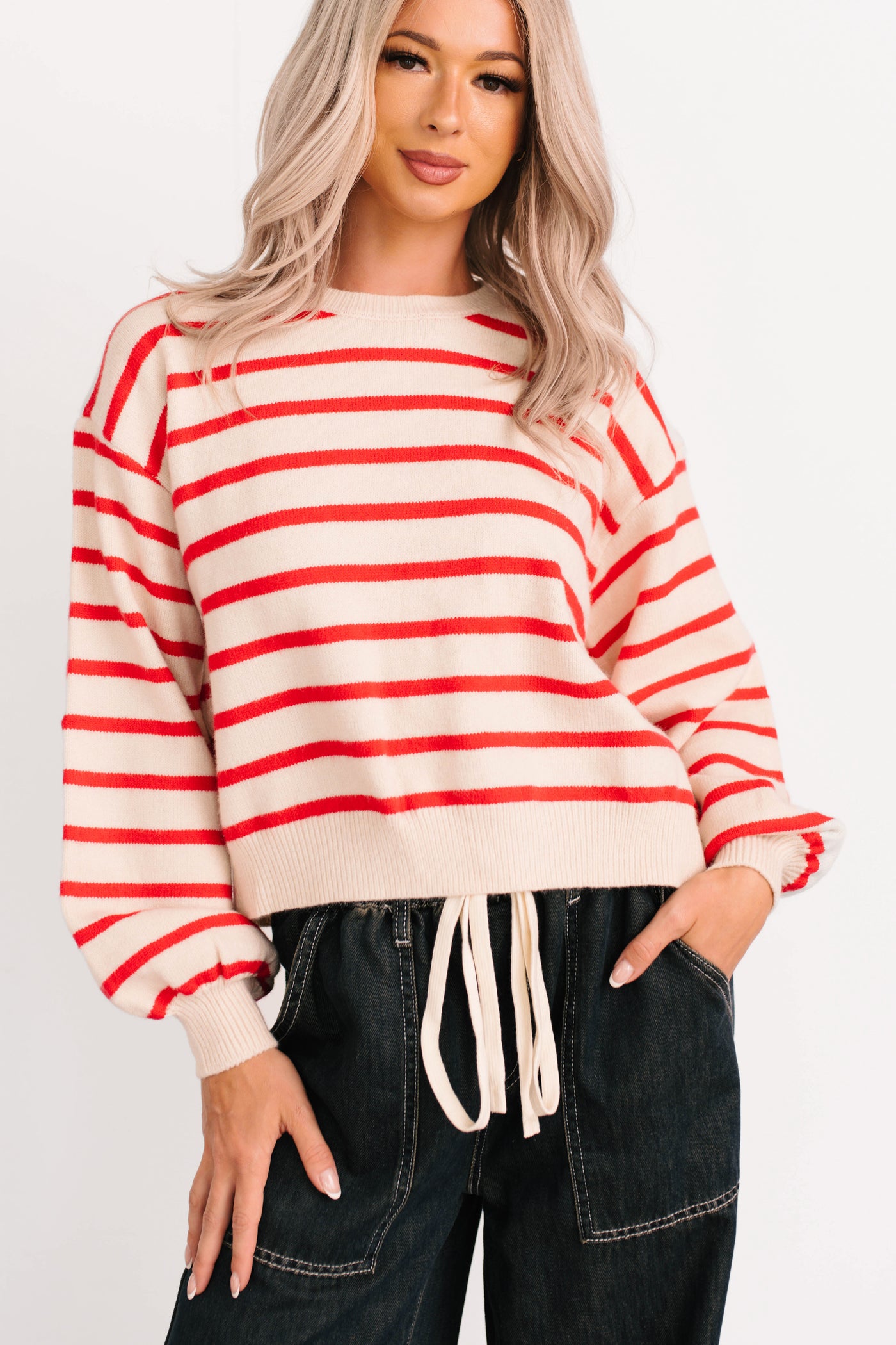 Morning Rituals Striped Button Detail Sweater (Red) - NanaMacs