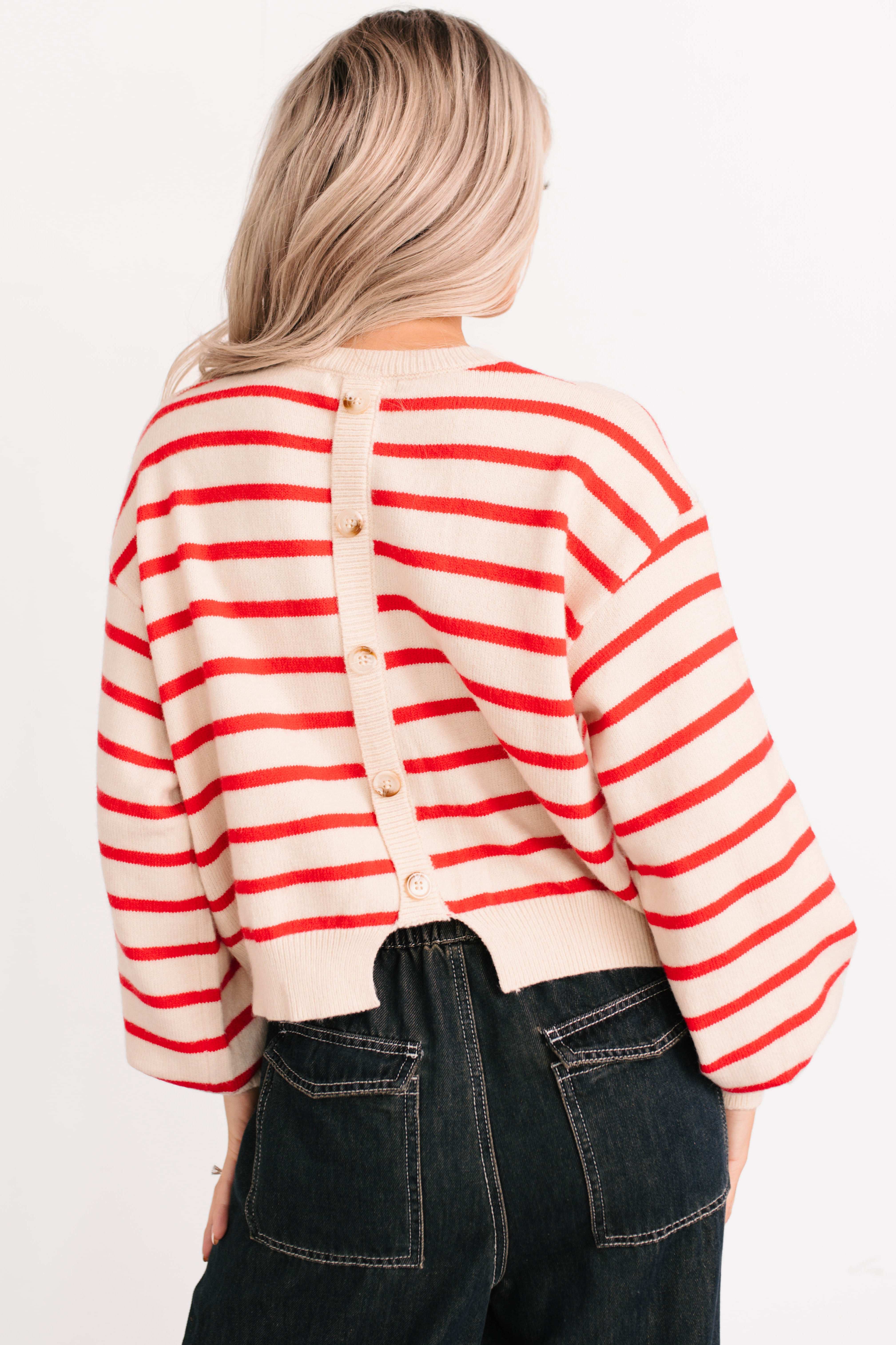 Morning Rituals Striped Button Detail Sweater (Red) - NanaMacs