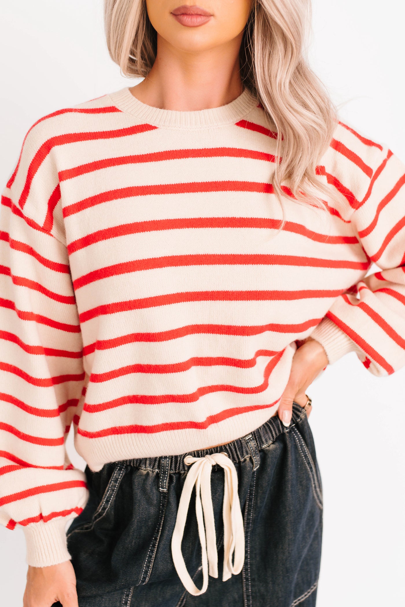 Morning Rituals Striped Button Detail Sweater (Red) - NanaMacs