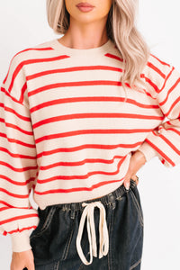 Morning Rituals Striped Button Detail Sweater (Red) - NanaMacs