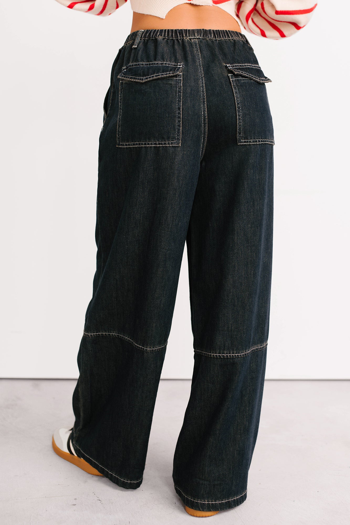 Chill Energy Wide Leg Drawstring Pants (Grey Denim) - NanaMacs