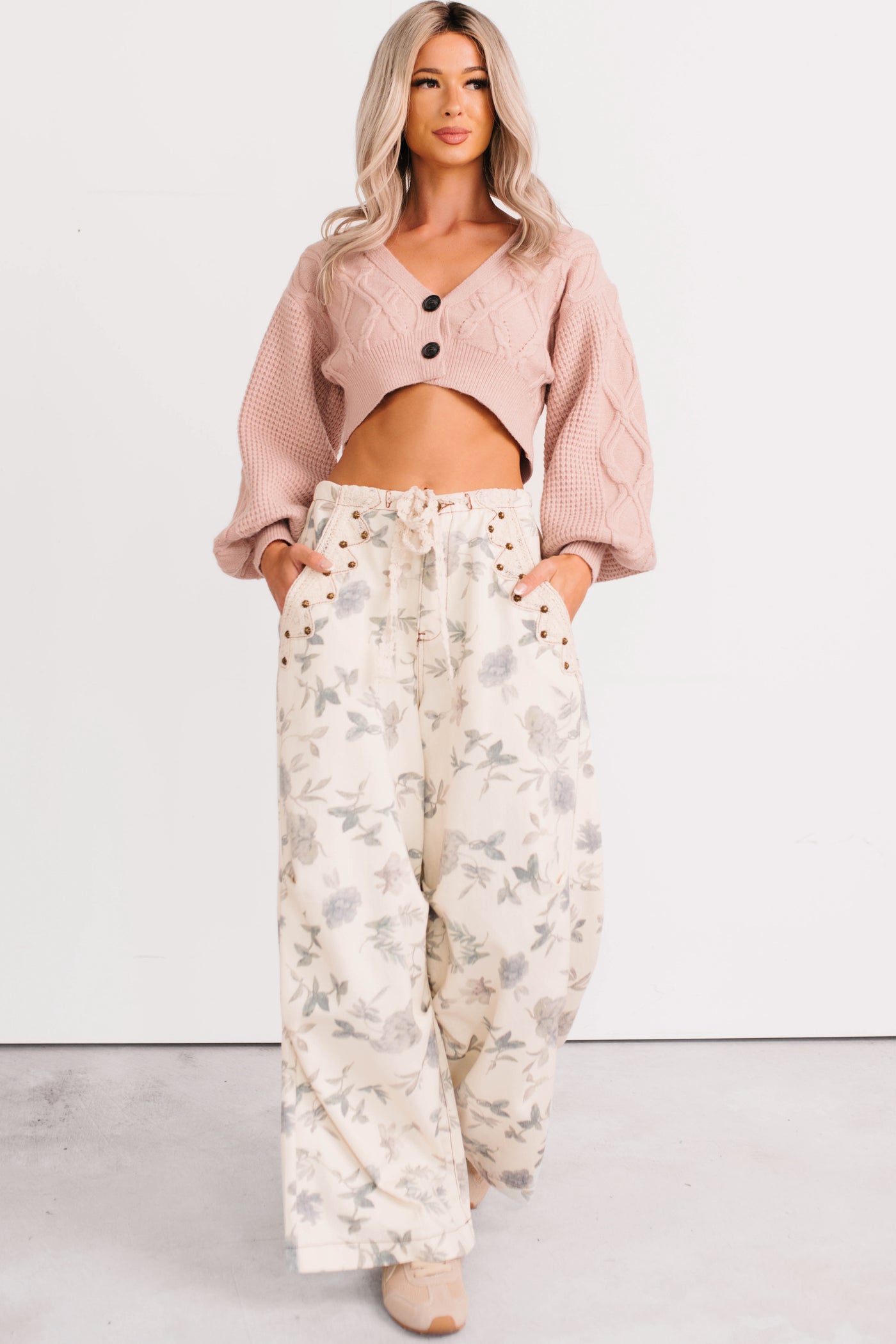Lorelei Wide Leg Floral POL Jeans (Cream/Floral) - NanaMacs