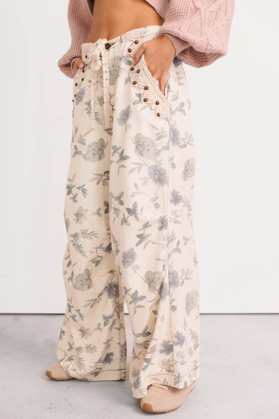 Lorelei Wide Leg Floral POL Jeans (Cream/Floral) - NanaMacs