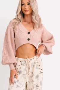 True Escapism Cropped Cable Knit Cardigan (Pink) - NanaMacs