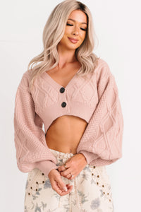 True Escapism Cropped Cable Knit Cardigan (Pink) - NanaMacs