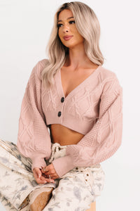 True Escapism Cropped Cable Knit Cardigan (Pink) - NanaMacs