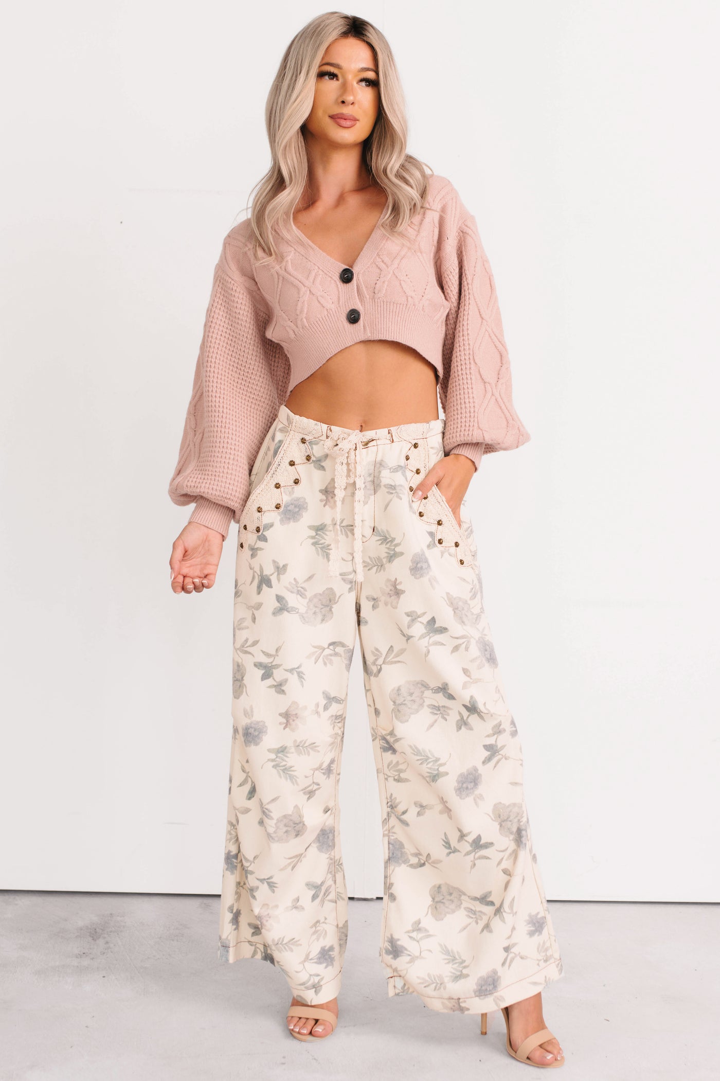 True Escapism Cropped Cable Knit Cardigan (Pink) - NanaMacs