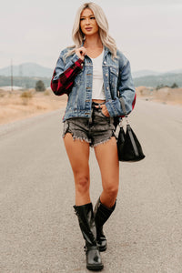 No Apologies Signature 8 Denim Plaid Jacket (Dark Wash) - NanaMacs