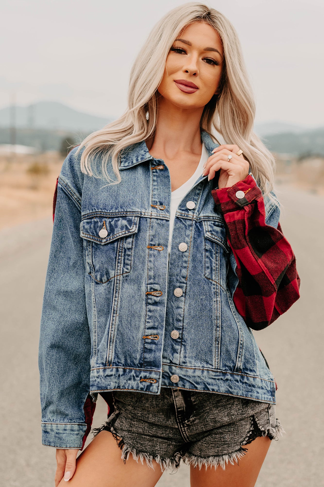 No Apologies Signature 8 Denim Plaid Jacket (Dark Wash) - NanaMacs