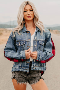 No Apologies Signature 8 Denim Plaid Jacket (Dark Wash) - NanaMacs