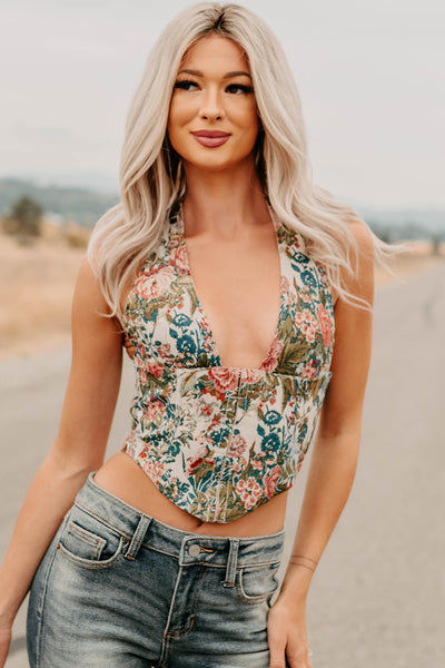 Thrive In Color Floral Halter Crop Top (Multi) - NanaMacs