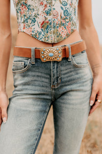 Canyon Ridge Concho Turquoise Medallion Belt (Gold/Brown) - NanaMacs