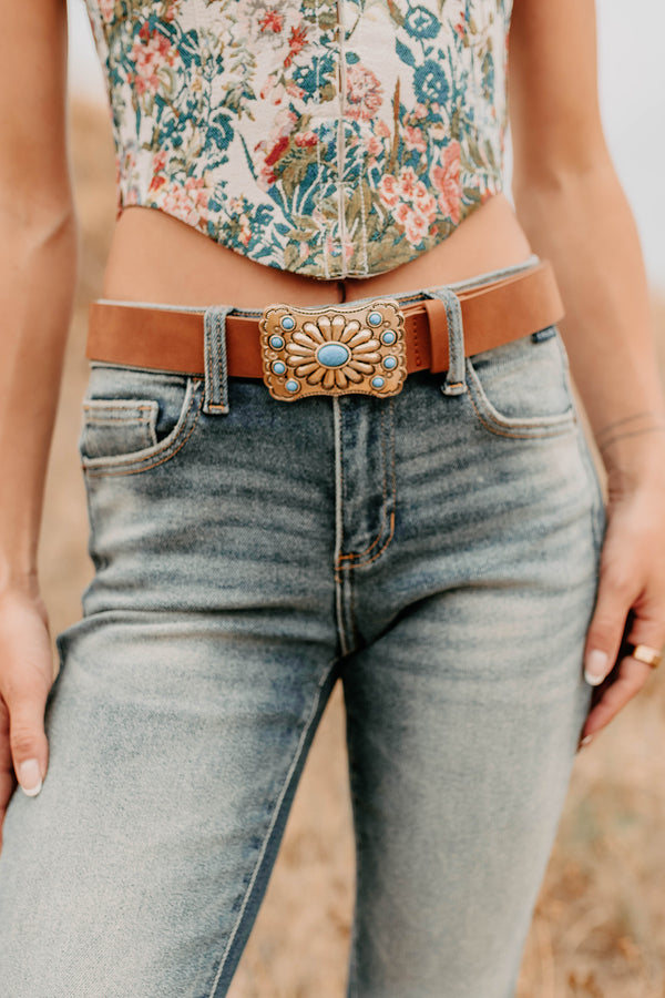 Canyon Ridge Concho Turquoise Medallion Belt (Gold/Brown) - NanaMacs