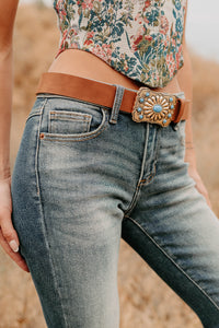 Canyon Ridge Concho Turquoise Medallion Belt (Gold/Brown) - NanaMacs