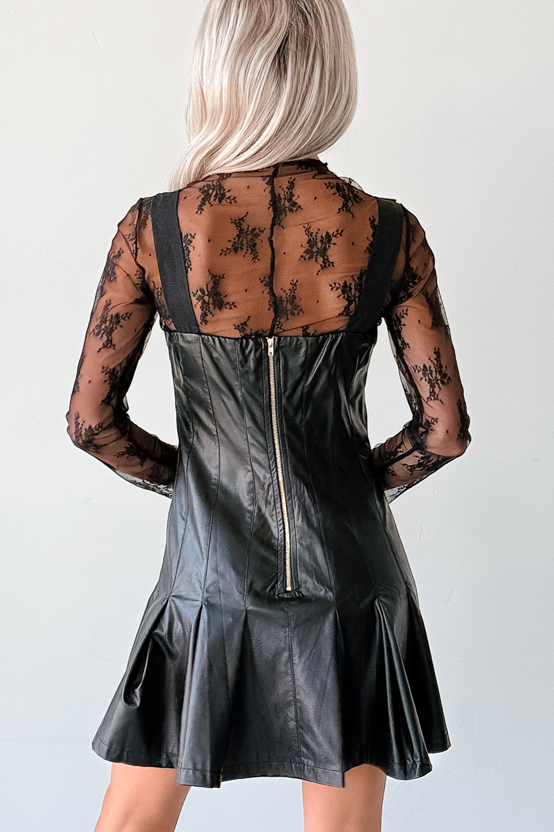 One Of None Pleated Faux Leather Dress (Black) - NanaMacs