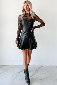 One Of None Pleated Faux Leather Dress (Black) - NanaMacs