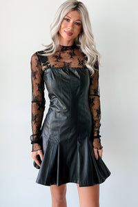 One Of None Pleated Faux Leather Dress (Black) - NanaMacs