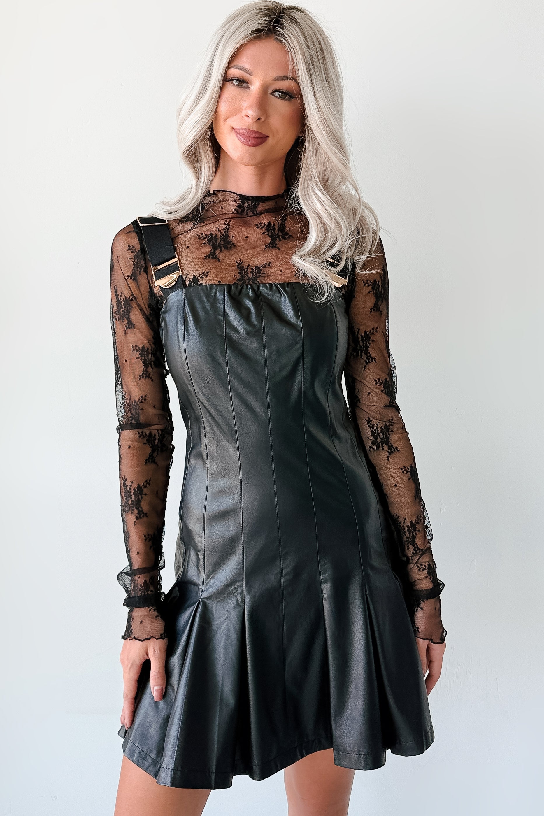 One Of None Pleated Faux Leather Dress (Black) · NanaMacs