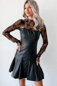 One Of None Pleated Faux Leather Dress (Black) - NanaMacs