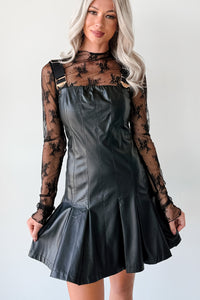 One Of None Pleated Faux Leather Dress (Black) - NanaMacs