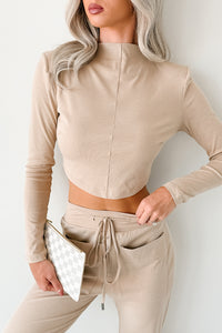 Force For Good Mock Neck Crop Top & Jogger Set (Latte) - NanaMacs