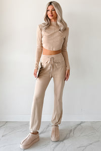 Force For Good Mock Neck Crop Top & Jogger Set (Latte) - NanaMacs