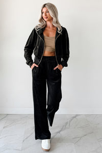 Up And Running Zenana Velvet Two Piece Set (Black) - NanaMacs