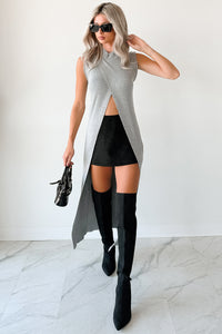 Simply Me Sleeveless Mock Neck Maxi Top (Heather Grey) - NanaMacs