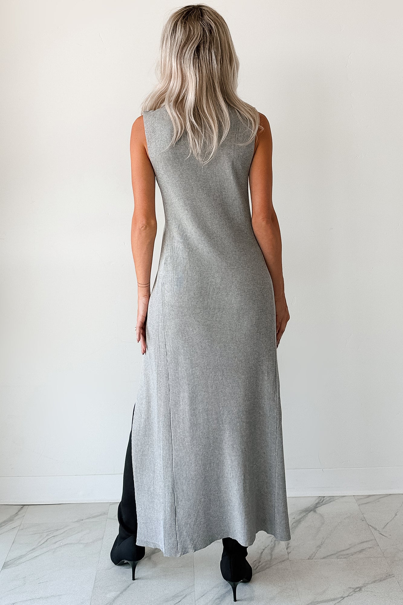 Simply Me Sleeveless Mock Neck Maxi Top (Heather Grey) - NanaMacs