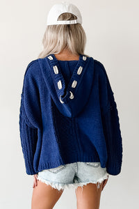 Total Ease Zenana Cable Knit Sweater Hoodie (Light Navy) - NanaMacs