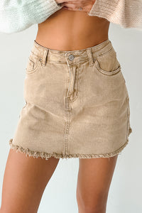 Feeling Social Zenana Denim Mini Skirt (Light Camel) - NanaMacs