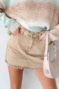 Feeling Social Zenana Denim Mini Skirt (Light Camel) - NanaMacs
