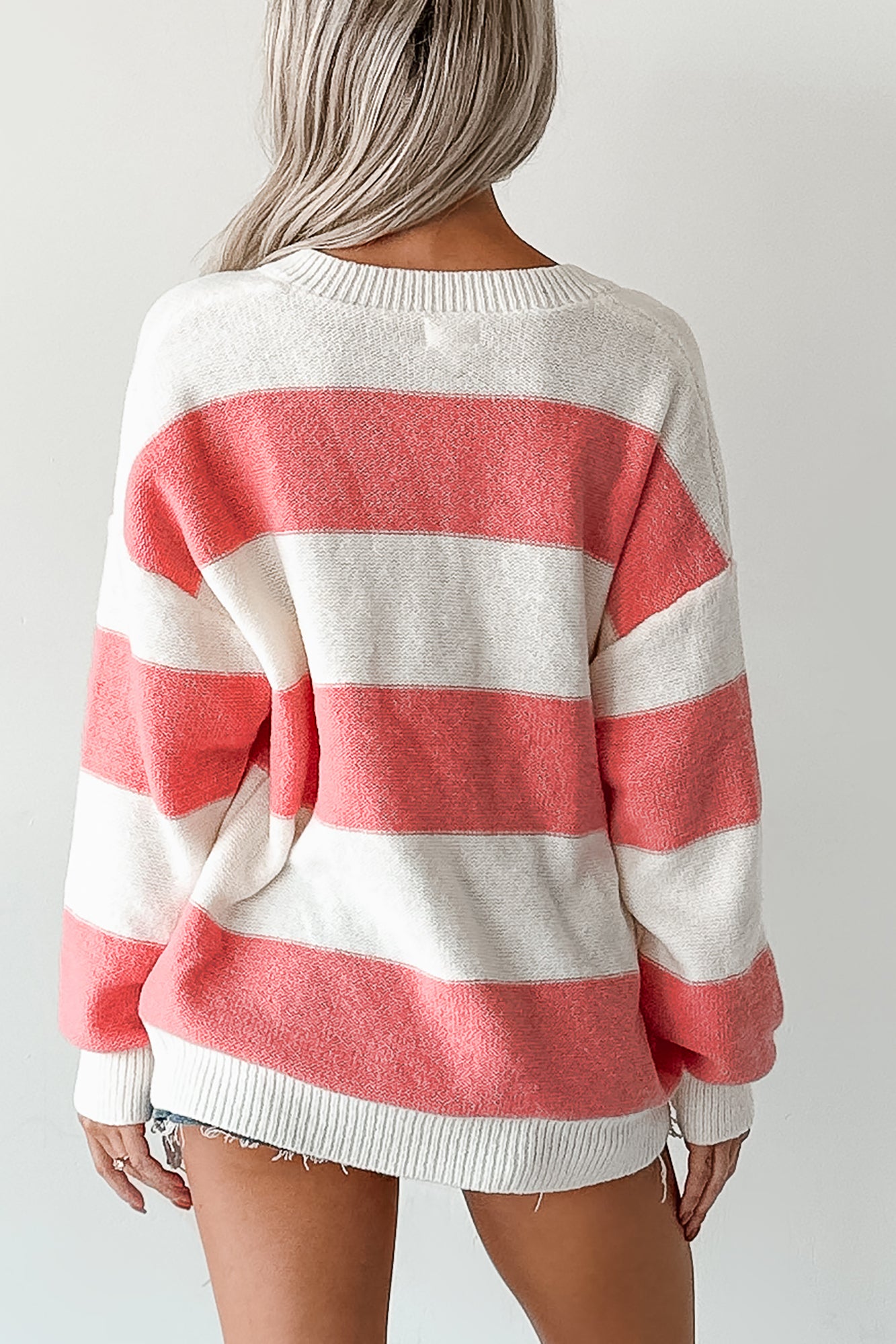 Shake The Feeling Striped Pullover Sweater (Pink/Ivory) - NanaMacs