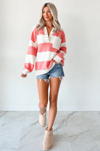 Shake The Feeling Striped Pullover Sweater (Pink/Ivory) - NanaMacs