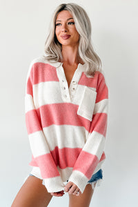 Shake The Feeling Striped Pullover Sweater (Pink/Ivory) - NanaMacs