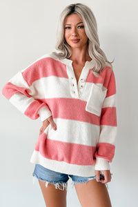 Shake The Feeling Striped Pullover Sweater (Pink/Ivory) - NanaMacs
