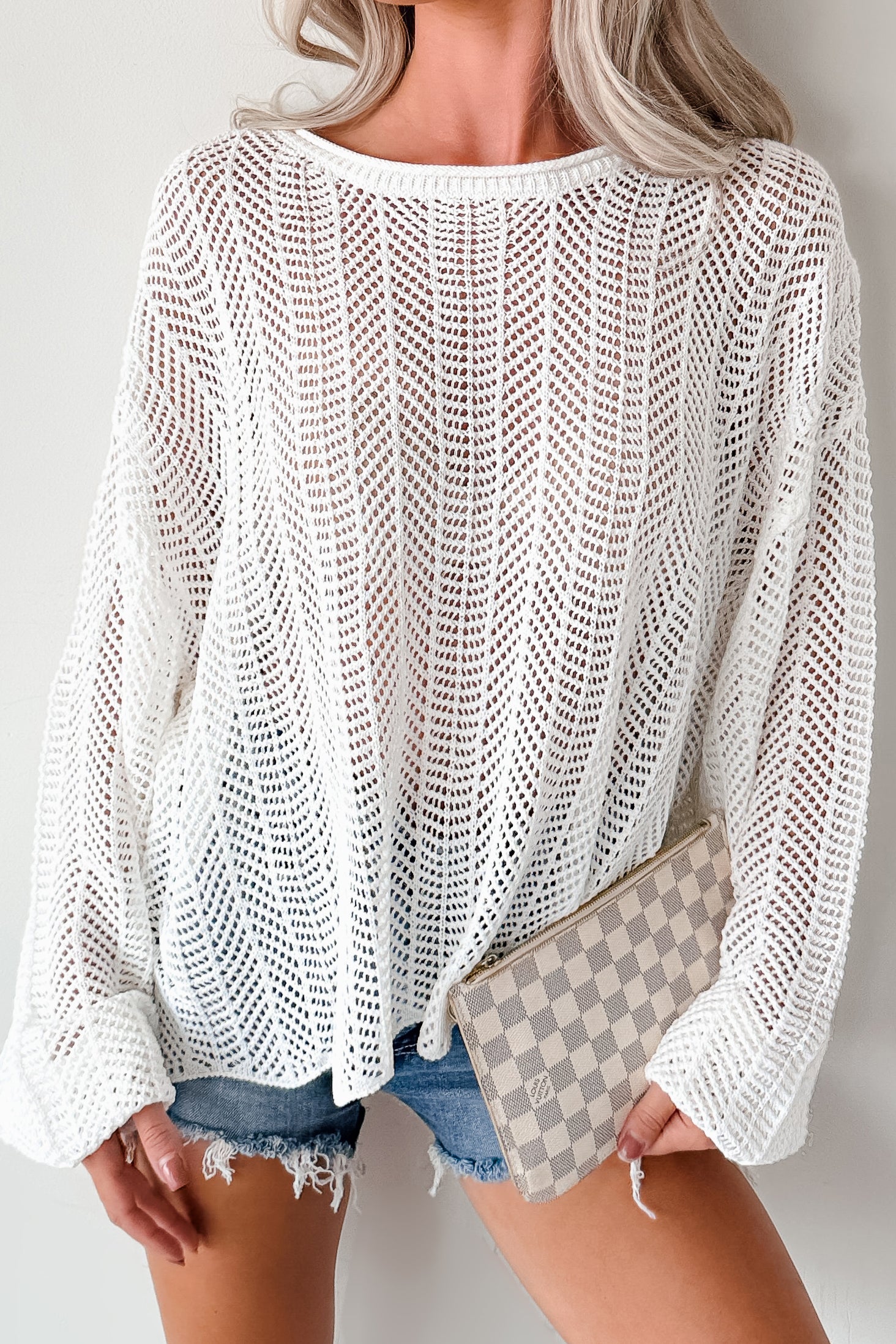 Feel Good Flow Open Knit Zenana Sweater (Ivory) - NanaMacs