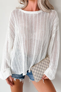 Feel Good Flow Open Knit Zenana Sweater (Ivory) - NanaMacs