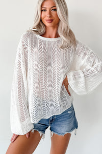 Feel Good Flow Open Knit Zenana Sweater (Ivory) - NanaMacs