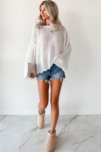 Feel Good Flow Open Knit Zenana Sweater (Ivory) - NanaMacs
