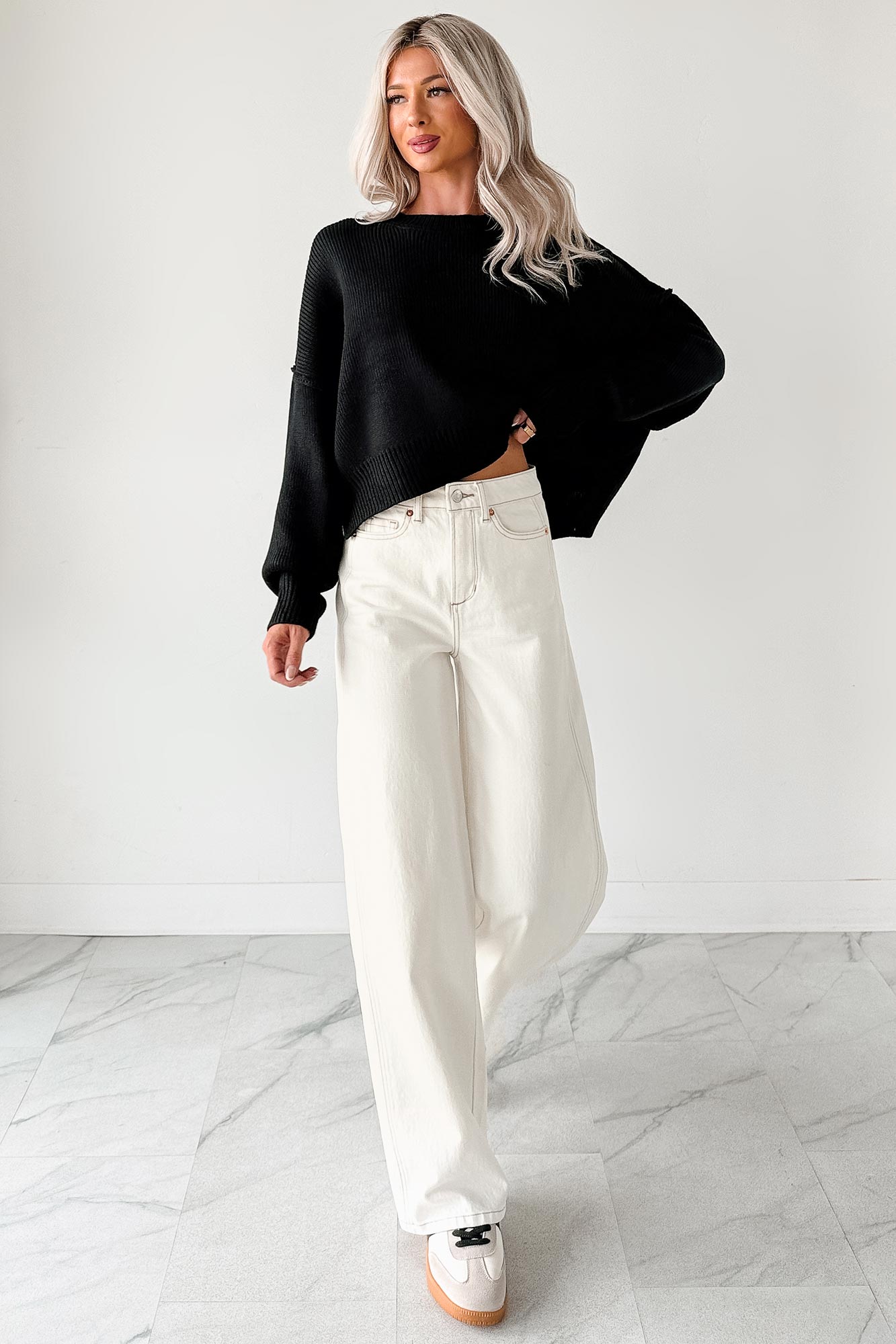 Lucian High Rise Wide Leg Jemina Jeans (Ivory) - NanaMacs