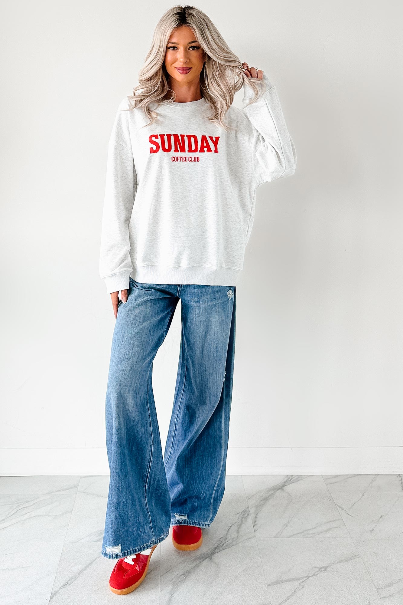 "Sunday Coffee Club" Graphic Sweatshirt (Heather Grey) - NanaMacs