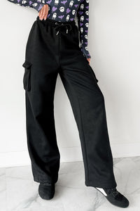 Daily Pause Wide Leg Cargo Sweatpants (Black) - NanaMacs