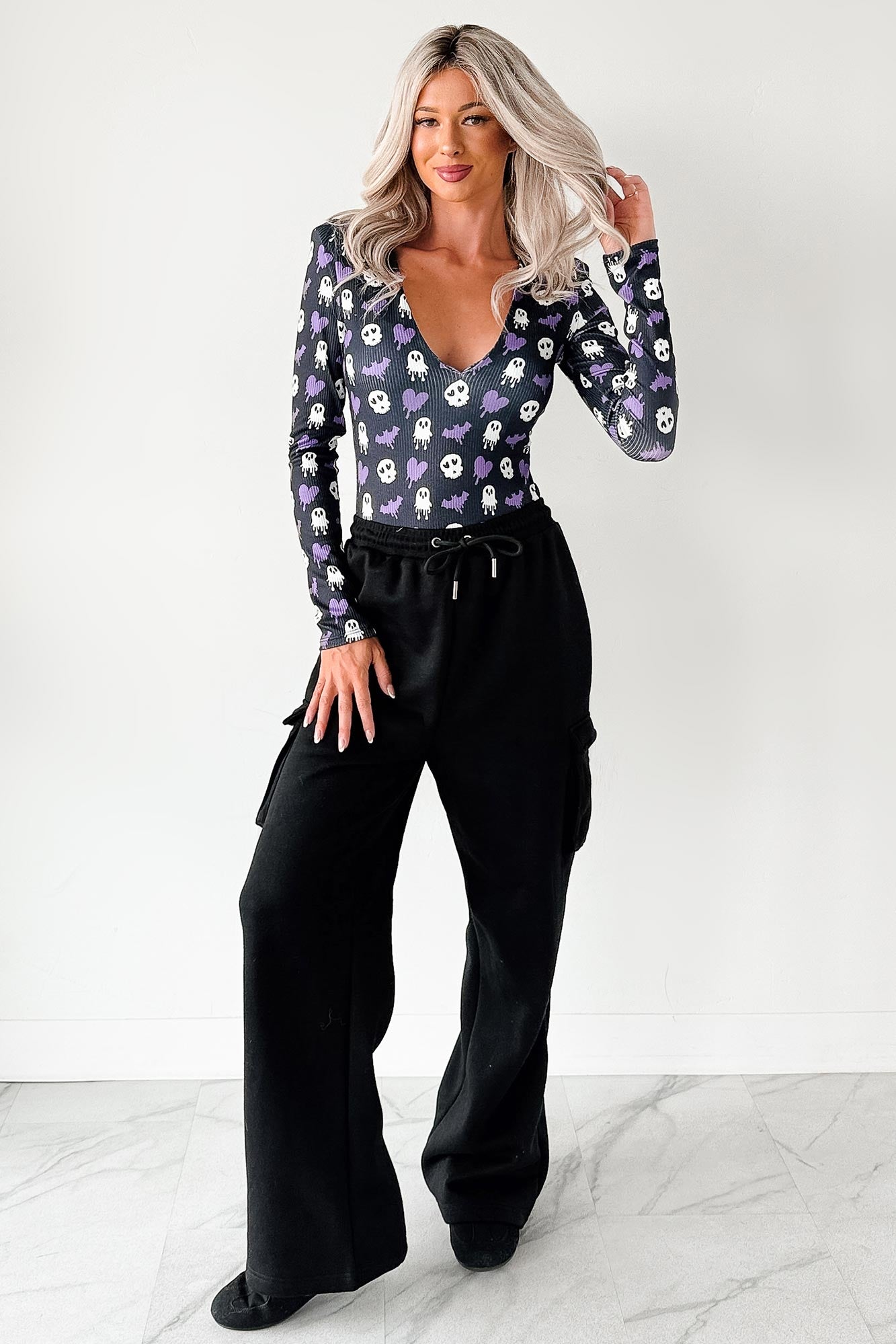 Daily Pause Wide Leg Cargo Sweatpants (Black) - NanaMacs