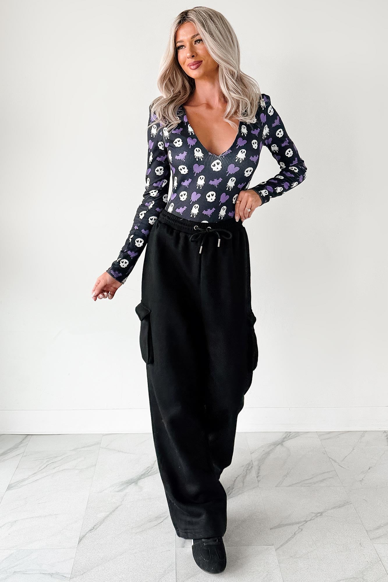 Daily Pause Wide Leg Cargo Sweatpants (Black) - NanaMacs